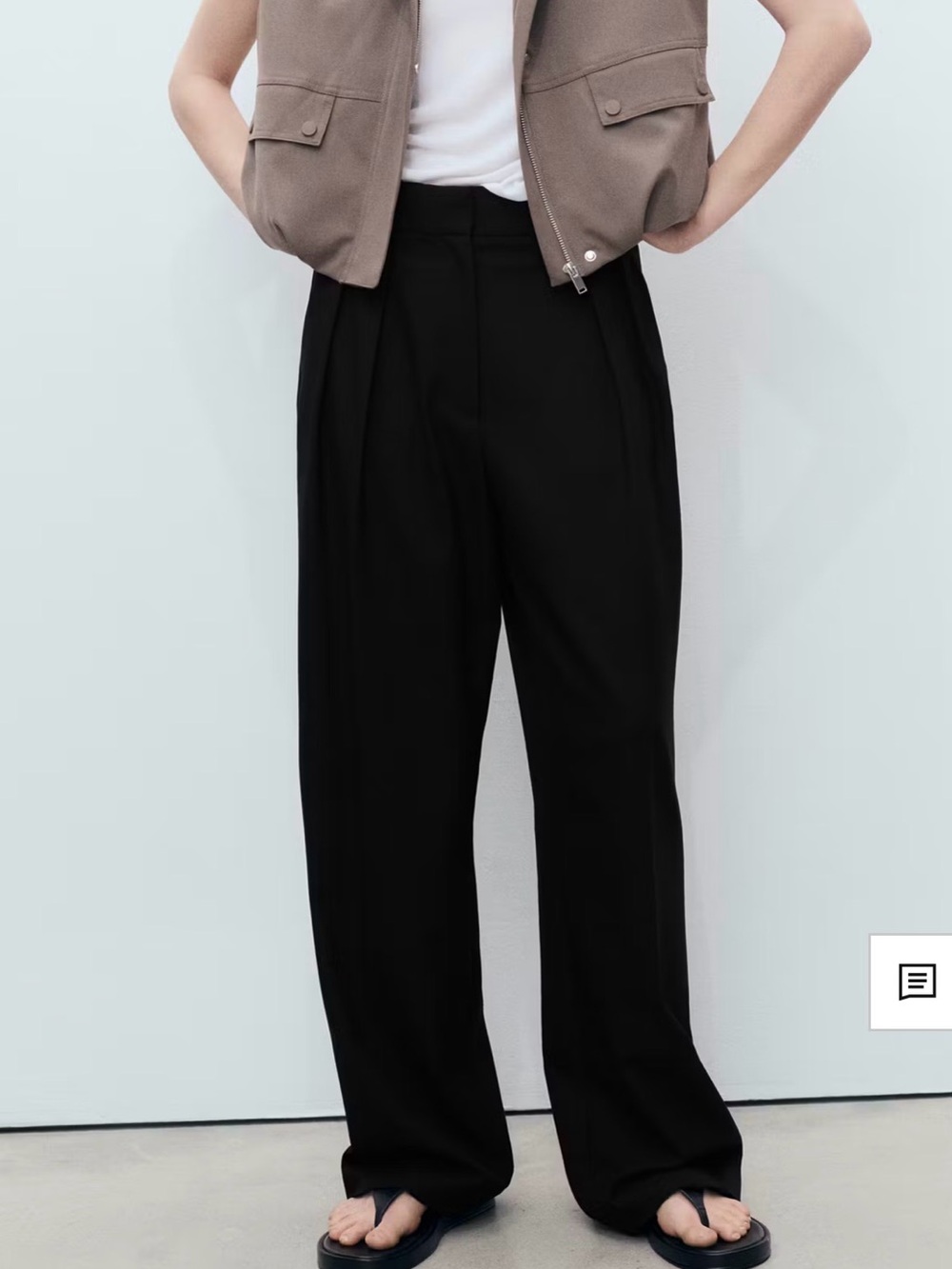 Mango Black Wide-Leg Pleated Trousers